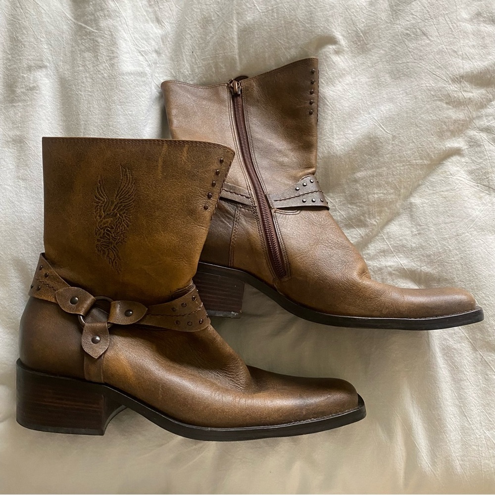 Harley-Davidson Brown Tan Ankle Boots with Harness Detail